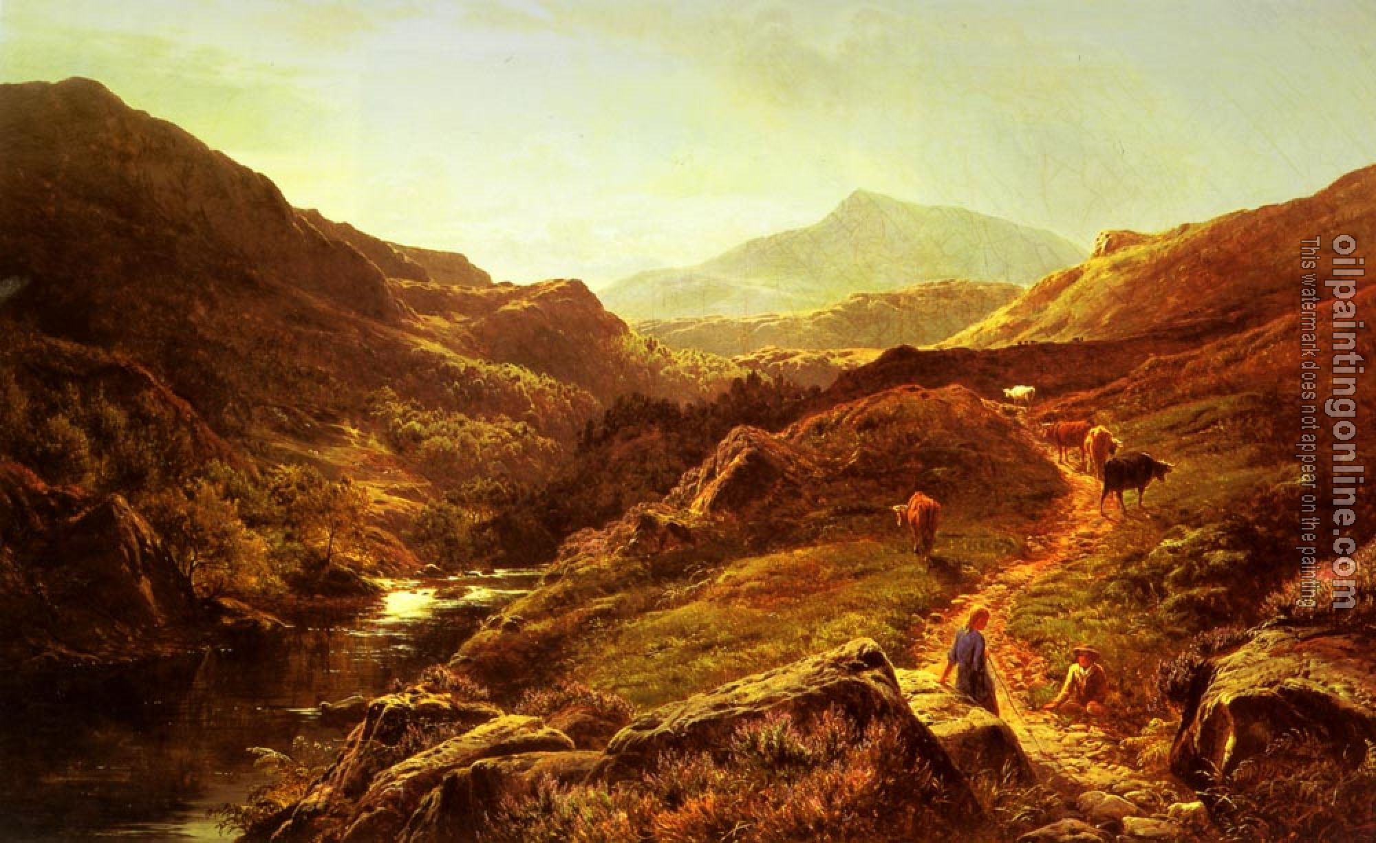 Percy, Sidney Richard - Moel Siabod from Glyn Lledr, with Figures and Cattle on a Ri